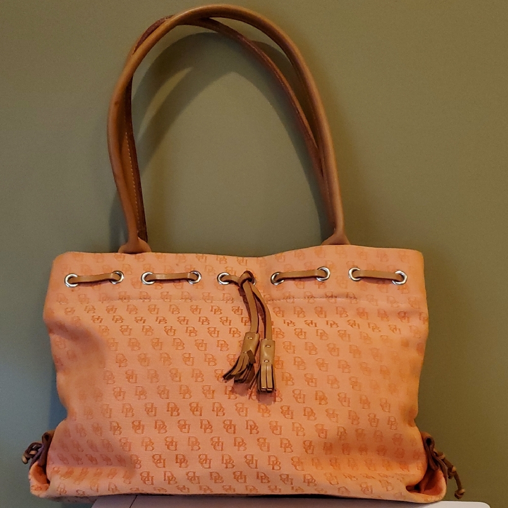Vintage Dooney & Bourke Orange Shoulder Bag Canvas Signature Logo